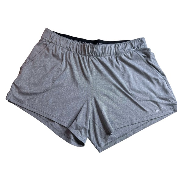 Nike Womens Shorts Adult XL Black Gray Pinstripes Dri-Fit Running Training Gym - Picture 1 of 5